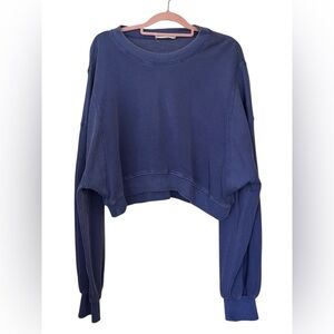 LaBiz Blue Mineral Wash Cropped Oversized Sweatshirt Size L